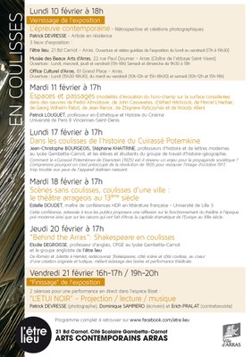 Programme détaillé du festival "en coulisse" / l'être lieu / Arras