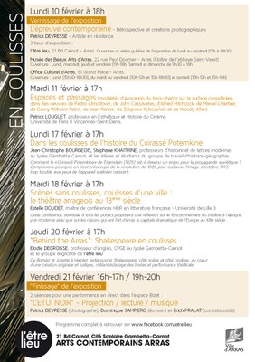 Programme détaillé du festival "en coulisse" / l'être lieu / Arras Programme détaillé du festival "en coulisse" / l'être lieu / Arras
